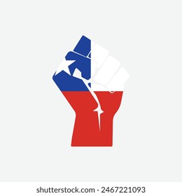 Flag of Chile in the shape of raised hand sign isolated on background. Fist symbol modern, simple, vector, icon for website design, mobile app, ui. Vector Illustration