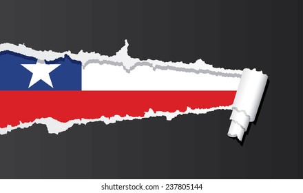 Flag of Chile under ripped paper vector illustration.