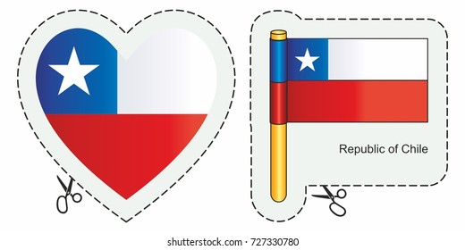 Flag of Chile. Vector cut sign here, isolated on white. Can be used for design, stickers, souvenirs.