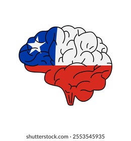 Flag of Chile. Vector illustration of a combination of a human brain with a country flag on a white background.