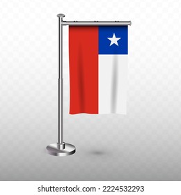 Flag of Chile. Vector illustration of a vertical hanging flag with flagpole on a transparent background (PNG).