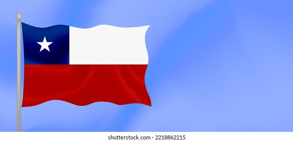 Flag of Chile waving against the blue sky. Horizontal banner design with Chile flag with copy space. Vector illustration