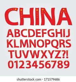 Flag of China Alphabet and Digit Vector