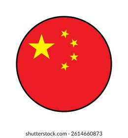 Flag of China. Black edge. China circle flag logo icon computer vector illustration design.
