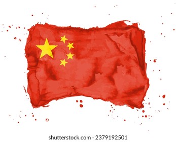 Flag of China, brush stroke background.  Flag People's Republic of China  on white background. Watercolor style for your web site design, app, UI.  EPS10.