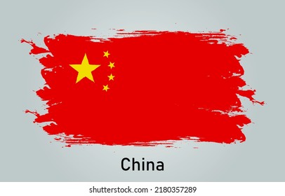 Flag of China brush stroke grunge style banner background. vector.
