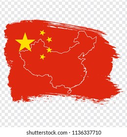Flag of China from brush strokes and Blank map China. High quality map of China on transparent background. Stock vector. Vector illustration EPS10.