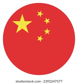 Flag of China. Chinese button flag icon. Standard color. Circle icon flag. Computer digital vector illustration.