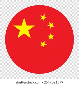 Bandera de China. Diseño chino de la Ilustración vectorial del ordenador del icono de la bandera del círculo. Fondo de tablero de ajedrez transparente.