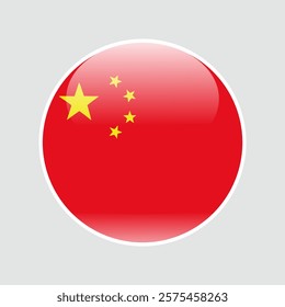 The flag of china. Circle icon flag. Button flag icon. glossy circle badge. 3d illustration.	