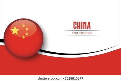 Flag of China Circle isolated on White background with Text. Banner, Poster, vector, template, Mockup, Background, Social Media, Post, 3D.