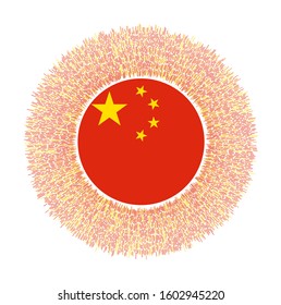 Flag of China with colorful rays. Radiant country sign. Shiny sunburst with China flag. Superb vector illustration.