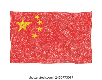 The flag of China drawn in children's style with pencils