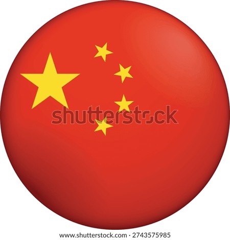 Flag of China. Glossy circular flag. Button appearance. 3D Icon Design with depth. Professional, tactile look. Perfect for representing national identity in digital interfaces and perfect for websites