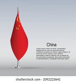 Flag of China hanging on a flagpole stands on the table. Vector illustration