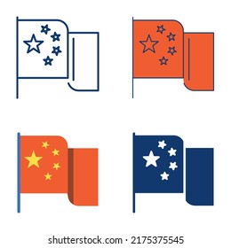 Flag of China icon set in flat and line style. Vector illustration.