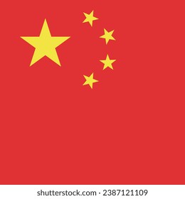 The flag of China. Flag icon. Standard color. A square flag. Square icon. Computer illustration. Digital illustration. Vector illustration.