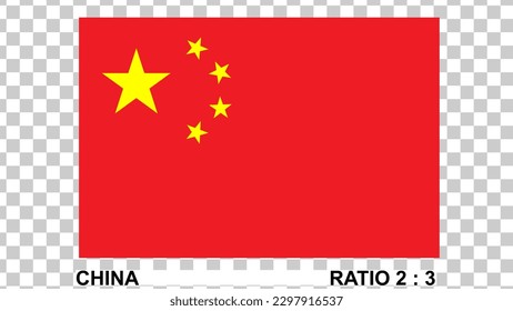 flag of china isolated on transparent background proportion 2:3 original color. vector illustration.