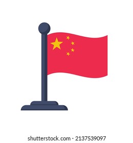 Flag of China isolated on white background. Vector illustration flat design. Red flag with yellow stars. Landing page web template.