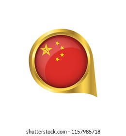 Flag of China, location map pin, pointer flag China, button gold, Icon country . Vector Illustration EPS10.