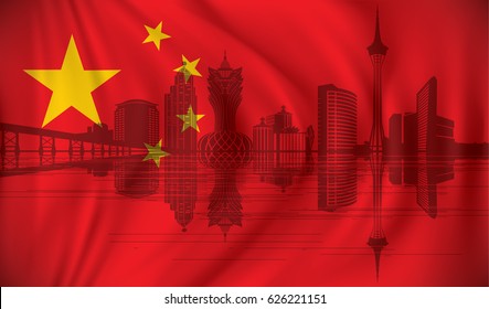 Flagge Chinas mit Skyline von Macau - Vektorgrafik
