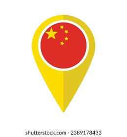 Flag of China flag on map pinpoint icon isolated yellow color