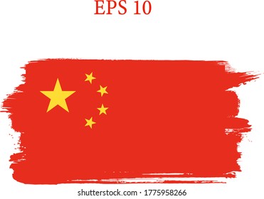 Flag of China on transparent  background. Brush strokes. Elements for design. Painted texture