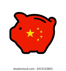 Flag of China, piggy bank icon, vector symbol.