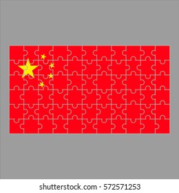 Flag of China puzzle on gray background. Vector illustration