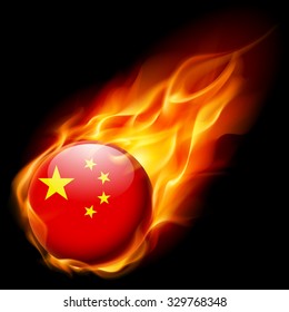 Flag of China as round glossy icon burning in flame