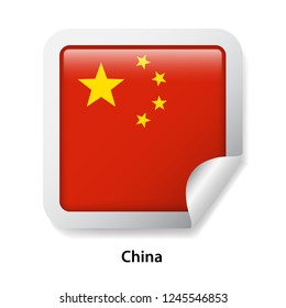 Flag of China. Round glossy sticker