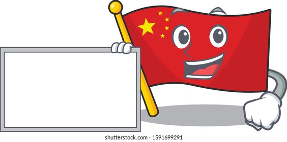 Flag china Scroll with board cartoon mascot design style