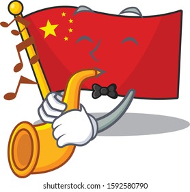 Flag china Scroll cartoon character design performance with trumpet