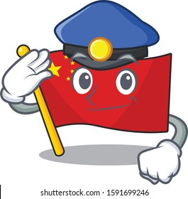 Flag china Scroll Cartoon mascot style as a Police officer