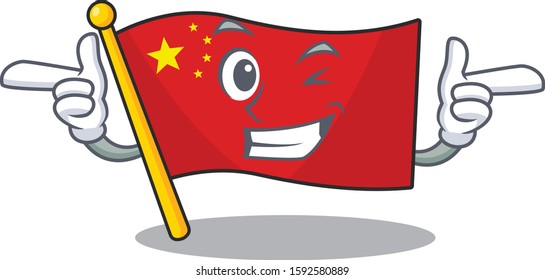 Flag china Scroll mascot cartoon design with Wink eye