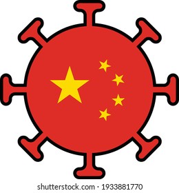 Flag of China in the shape of a coronavirus, vectorized.