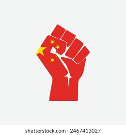 Flag of China in the shape of raised hand sign isolated on background. Fist symbol modern, simple, vector, icon for website design, mobile app, ui. Vector Illustration