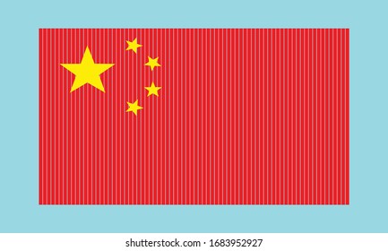 Flag of China vector illustration line art on sky blue background.