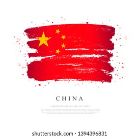 Flag of China. Vector illustration on white background. Brush strokes drawn by hand. Independence Day.