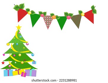 Flag and Christmas tree on white background for Christmas and thanksgiving festival 