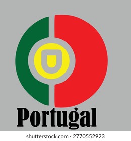 “Portugal Flag Circle Badge with Shield Symbol, Minimalist Flat Vector Illustration on Gray Background”