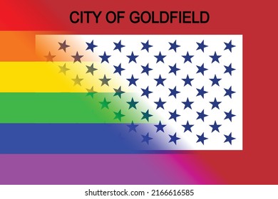 The flag of the city of Goldfield in Colorado USA set with the LGBT rainbow
