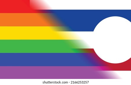 The flag of the city of Longmont in Colorado USA blended with the LGBT rainbow flag