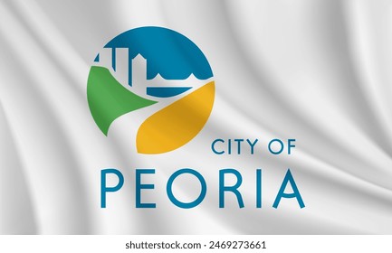 Flag city of Peoria, Illinois, USA. Realistic waving flag of Peoria vector background.