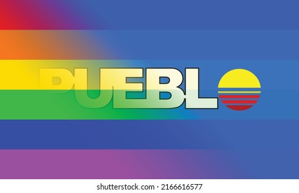The flag of the city of Pueblo in Colorado USA set with the LGBT rainbow flag