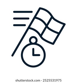 Flag, clock. Concept fast completion. Vector linear icon isolated on white background.