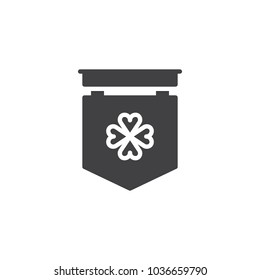 Flag with clover vector icon. filled flat sign for mobile concept and web design. St. Patrick's Day flag simple solid icon. Symbol, logo illustration. Pixel perfect vector graphics