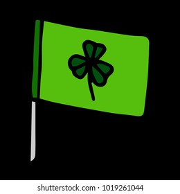 Flag with clover vector illustration. Doodle style. Design, print, decor, textile, paper