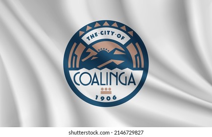 Flag of Coalinga, California, USA. Realistic waving flag of Coalinga vector background.