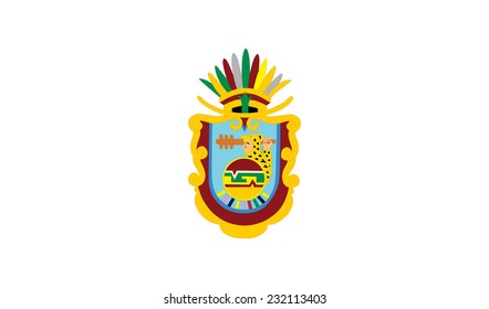 Flag and Coat of arms of Mexican state of Guerrero; isolated on white background. Vector design. Original and simple Guerrero flag isolated vector in official colors and Proportion Correctly  